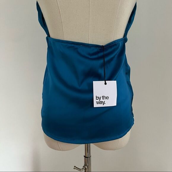 NEW ✨ Revolve By The Way Blue Satin V-neck Halter Top XXS - Picture 4 of 8